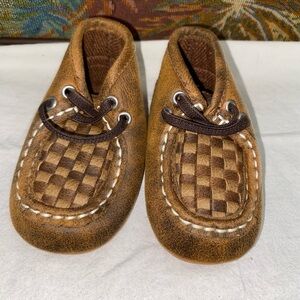 Brown Suede Moccasins with Woven Design